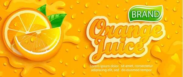 Banner Salpicadura Jugo Naranja Fresco Con Gotas Apteíticas Condensación Rebanadas — Vector de stock