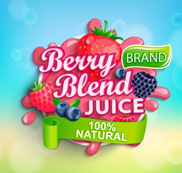 Färska Bär Blandning Juice Logo Typ Med Splash Apteitic Droppar — Stock vektor