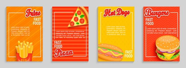 Sada Rychlých Letáků Obchodě Nápisy Sbírka Hranolků Pizzy Hot Dogů — Stockový vektor