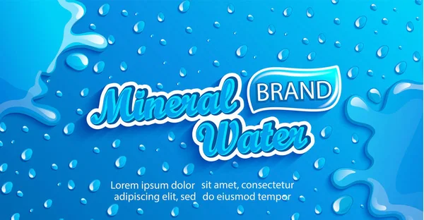 Etykieta Świeżej Wody Mineralnej Czysta Naturalna Rozpryskami Krople Kondensacji Niebieskim — Wektor stockowy