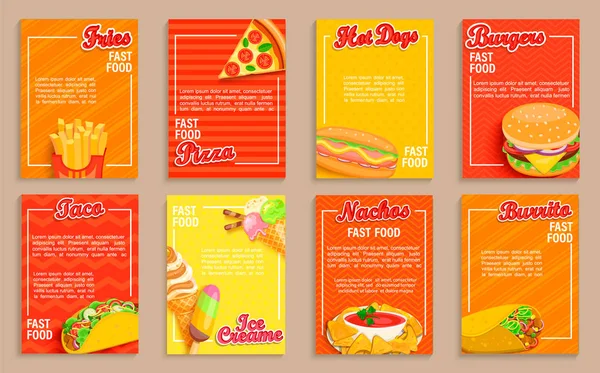 Duży Zestaw Ulotek Fast Food Shop Banery Kolekcja Frytek Pizza — Wektor stockowy