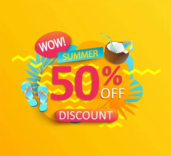 Promoção Venda Wow Verão Desconto Temporada Quente Por Cento Desconto — Vetor de Stock