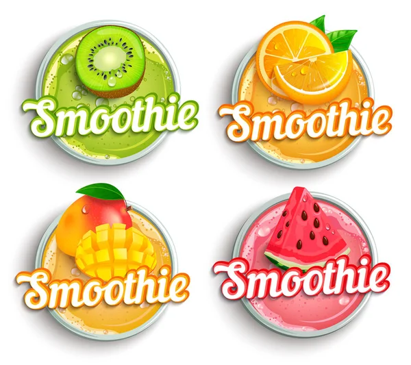 Set Kiwi Orange Mango Watermelon Fresh Smoothies Logos — Stock Vector