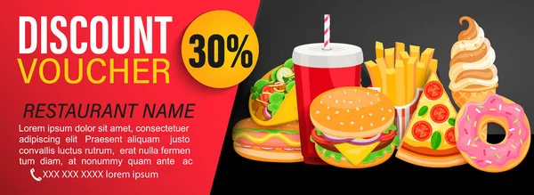 Kortings Cadeaubon Met Procent Prijs Korting Fast Food Coupon Certificaat — Stockvector