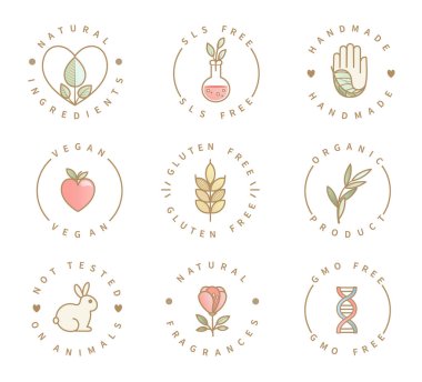 Set of eco product logos, natural organic icons. clipart