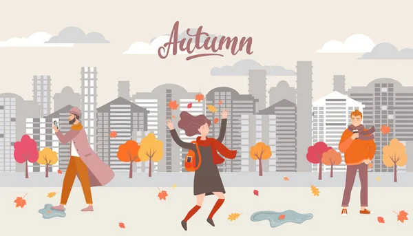 Les gens dans la ville d'automne . — Image vectorielle