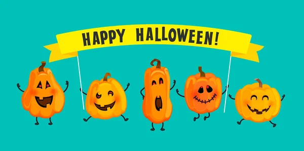 Monster pumpkins with Halloween banner. — Stock Vector