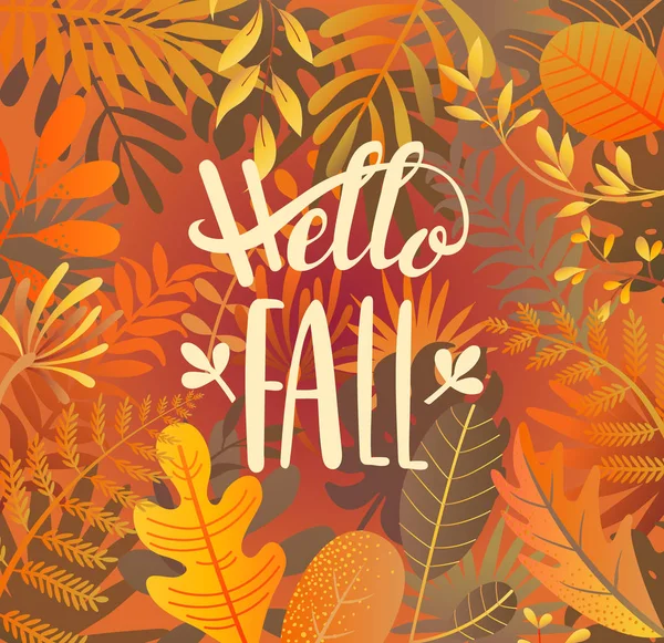 Hello fall greeting banner on jungle background. — ストックベクタ