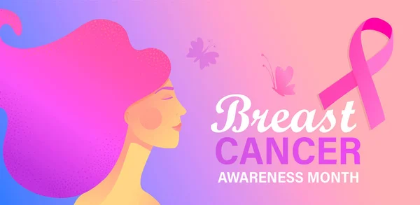 Mês de conscientização sobre câncer de mama, cartaz de cuidados . —  Vetores de Stock