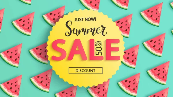 Bright Sale Banner Summer 2020 Watermelons Apenas Agora Por Cento — Vetor de Stock