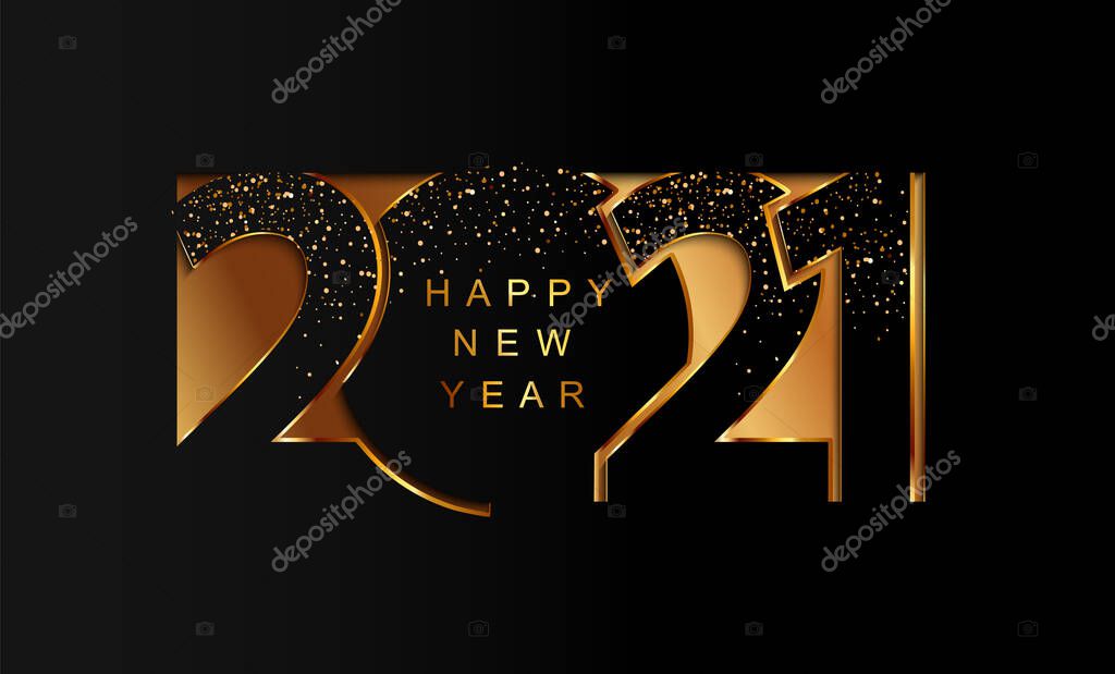 2021 new year golden paper cut banner with shimer and wishing happy holidays for your seasonal holidays flyers, greetings and invitations, christmas themed congratulations, cards. Vector illustration.