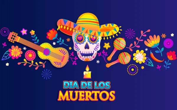 Banner Brillante Horizontal Para Dia Los Muertos Día Del Cartel — Vector de stock