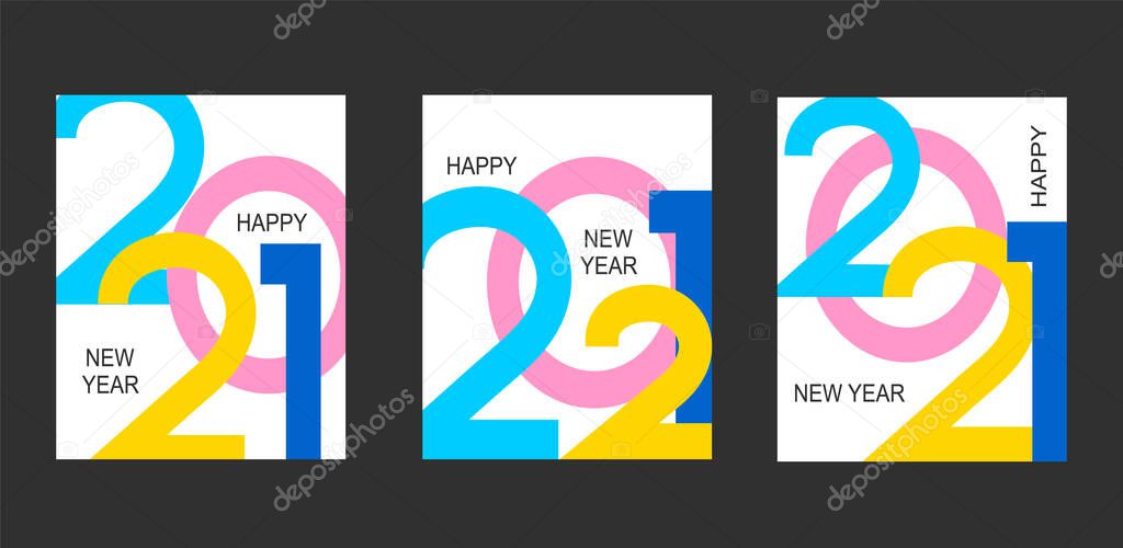 Set banners for 2021 New Year with semi-transparent numbers.Wishing happy holidays for your seasonal flyers, greetings and invitations, congratulations and cards. Concept posters. Vector illustration.