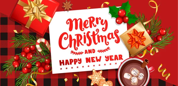 新的2021年圣诞祝福卡片 圣诞祝福横幅 圣诞礼物 节日礼物 有黑色条纹图案和斜纹图案的节假日礼物 — 图库矢量图片