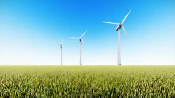 Вітряна Ферма Блакитним Небом Задньому Плані Альтернативне Виробництво Відновлюваної Енергії — стокове відео