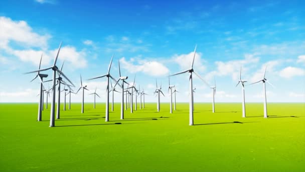 Windpark Mit Blauem Himmel Hintergrund Alternative Erzeugung Erneuerbarer Energien Umweltschutzkonzept — Stockvideo