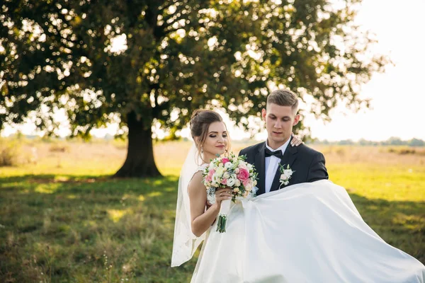 Der Bräutigam Nahm Die Braut Den Arm Und Trug Sie — Stockfoto