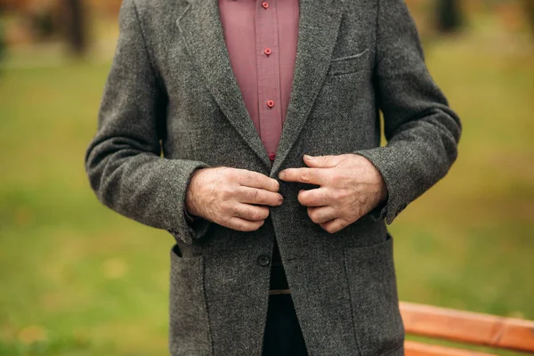 A nice grandfather with a beautiful beard wear a gray jacket — Stock Photo, Image