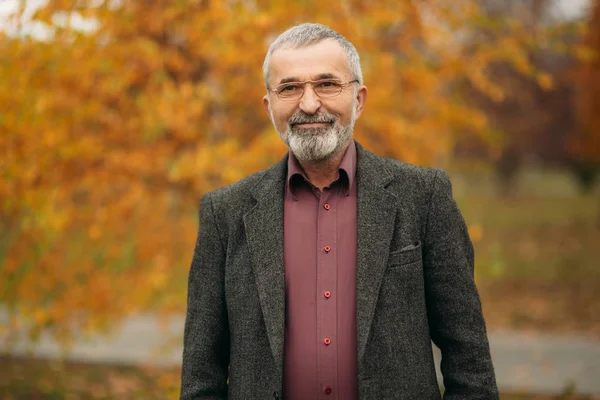 Un beau grand-père avec une belle barbe porter une veste grise — Photo