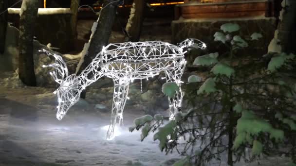 Lanterne de Noël avec chute de neige, Vue rapprochée. Neige. Couleur blanche. nuit — Video