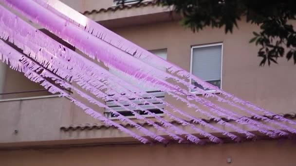 Summer festival ip spain. Beautiful streets .Pink ribbons. — Stock Video