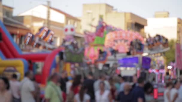 Summer festival ip spain. Beautiful streets .Pink ribbons. Defocused — Stock Video
