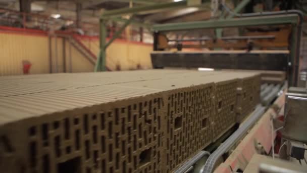 Factory transporting complex is relocating bricks — Stock Video