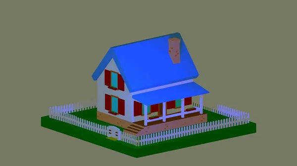 Isometric Rendering 3D House in Summer