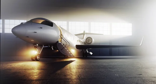 Business Private jet flygplan parkerade vid terminalen. Lyxturism och affärsresor transportkoncept. 3D-rendering. — Stockfoto