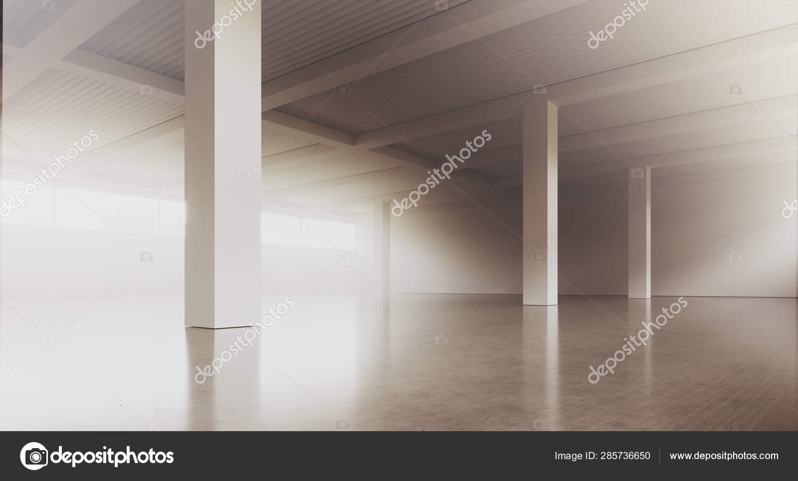 Empty Loft Style Office Building Corridor With White