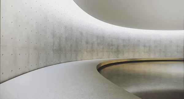 Interior vazio contemporâneo e futurista com luz natural na parede de concreto e reflexões no chão. Conceito de design de interiores e arquitetura. Renderização 3d — Fotografia de Stock