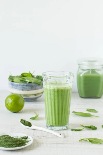 Detox Healthy Green Smoothie Glass Matcha Spinach — Stock Photo, Image