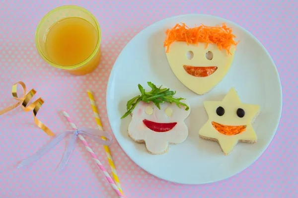 Healthy Fun Food Kids Funny Faces Sandwiches Party — Stock Photo, Image