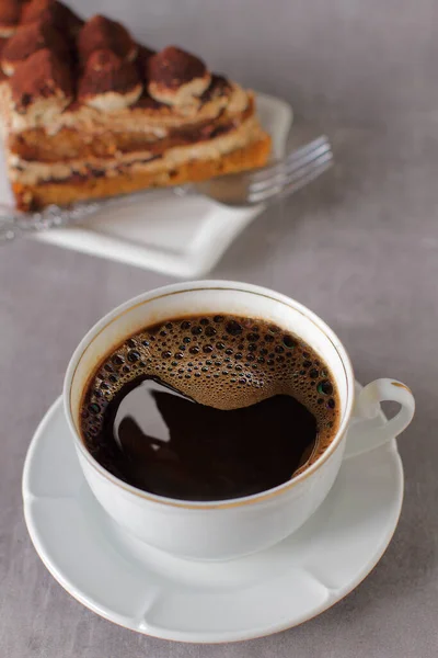 Cup Coffee Tiramisu Cake Table — Stock Photo, Image