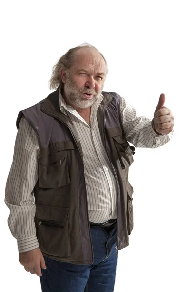 Charming Cheerful Middle Aged Man Showing Thumb — Stock Photo, Image