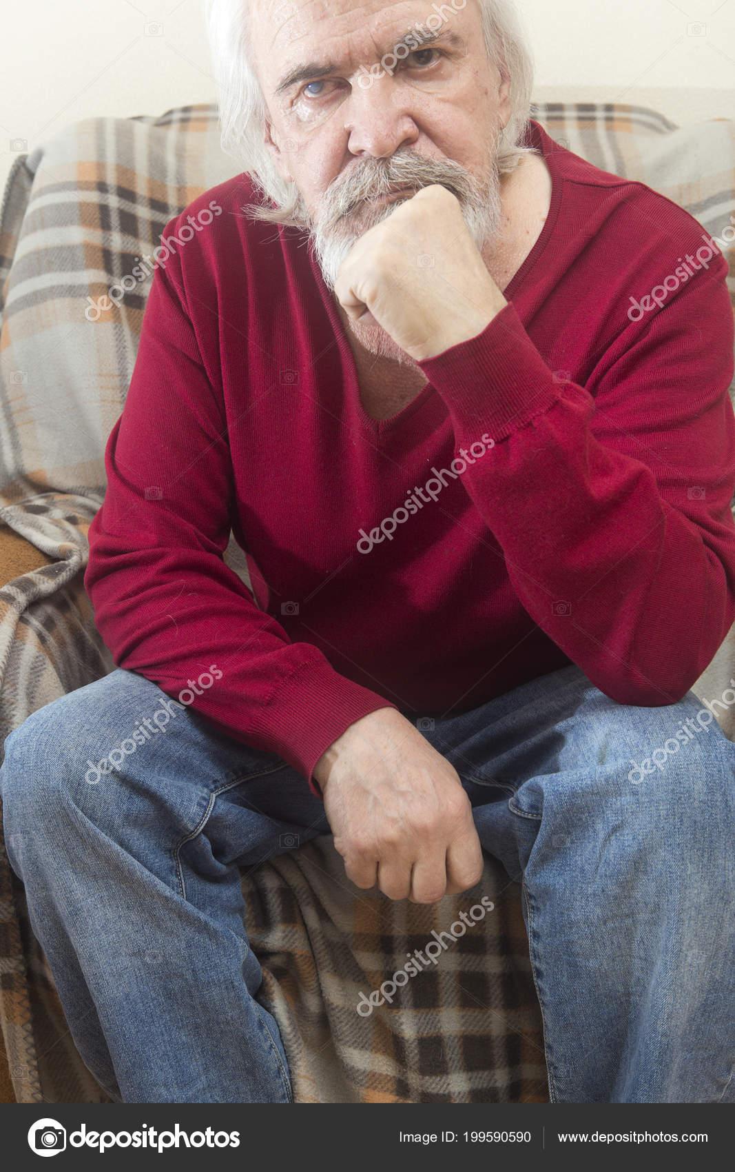 Handsome Sick Old Man Beard Mustache Long White Hair Nursing