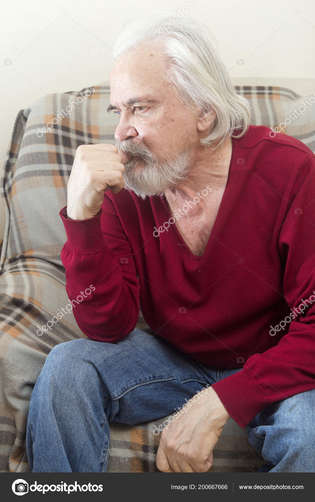 Handsome Sick Old Man Beard Mustache Long White Hair Nursing