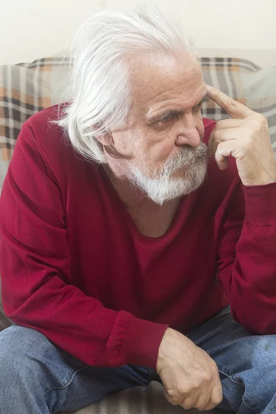 Handsome Sick Old Man Beard Mustache Long White Hair Nursing — Stock Photo, Image