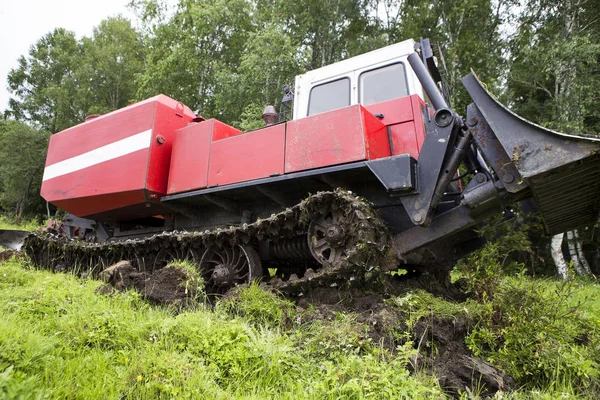 Tractor Deslizamiento Abre Tira Prevención Incendios Tractor Del Skidder Corta — Foto de Stock