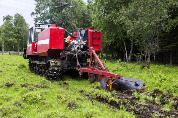 Tractor Deslizamiento Abre Tira Prevención Incendios Tractor Del Skidder Corta — Foto de Stock