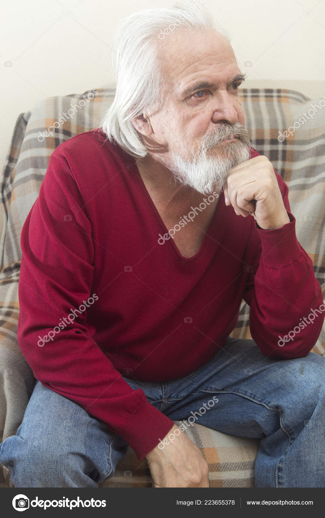 Handsome Sick Old Man Beard Mustache Long White Hair Nursing
