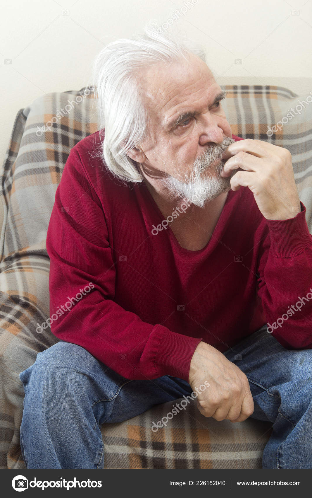 Handsome Sick Old Man Beard Mustache Long White Hair Nursing