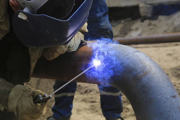 Pijpleiding Reparatie Het Lassen Van Pijp Segmenten Rechtenvrije Stockafbeeldingen