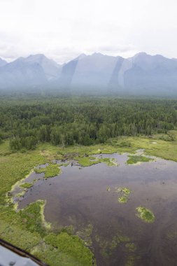 Nehirler ve göller Doğu Sibirya üzerinden yükseklik. Göller ve Sibirya Tayga nehre helikopter kokpit üzerinden bir görünüme