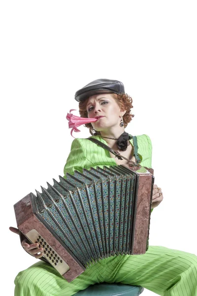 Young woman with Russian accordion — Stock Photo, Image