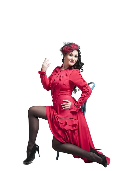 Vrouw in rode jurk — Stockfoto