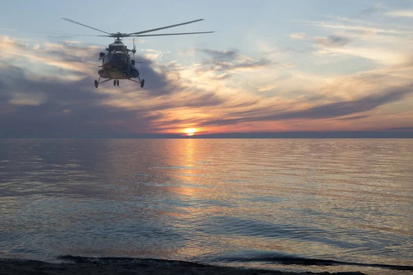 Helicopter night flight — Stock Photo, Image