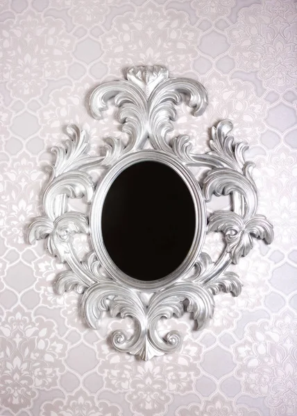 Baroque white vinage Frame mirror on a white background