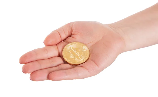 Goldener Bitcoin Der Hand Eines Mannes Digitales Symbol Einer Neuen — Stockfoto