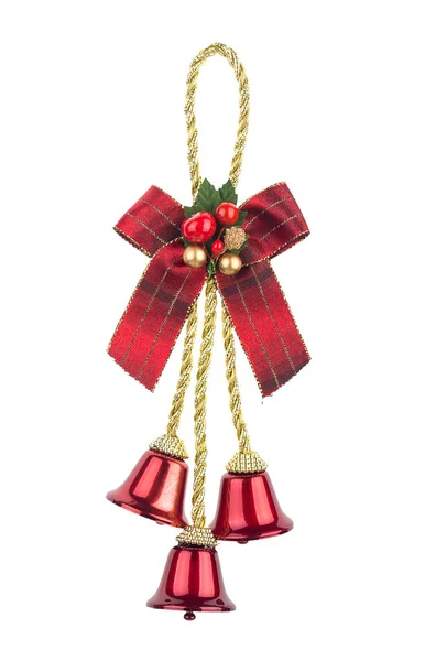 Weihnachtsschmuck Drei Rote Glocken Isoliert Auf Weißem Hintergrund — Stockfoto